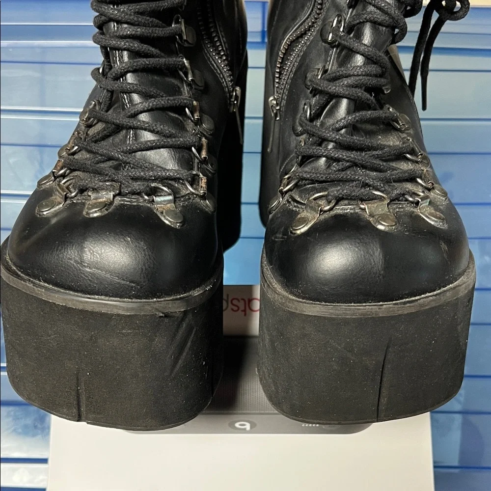 Demonia Black Lace-Up Platform Boots - Picture 5 of 8